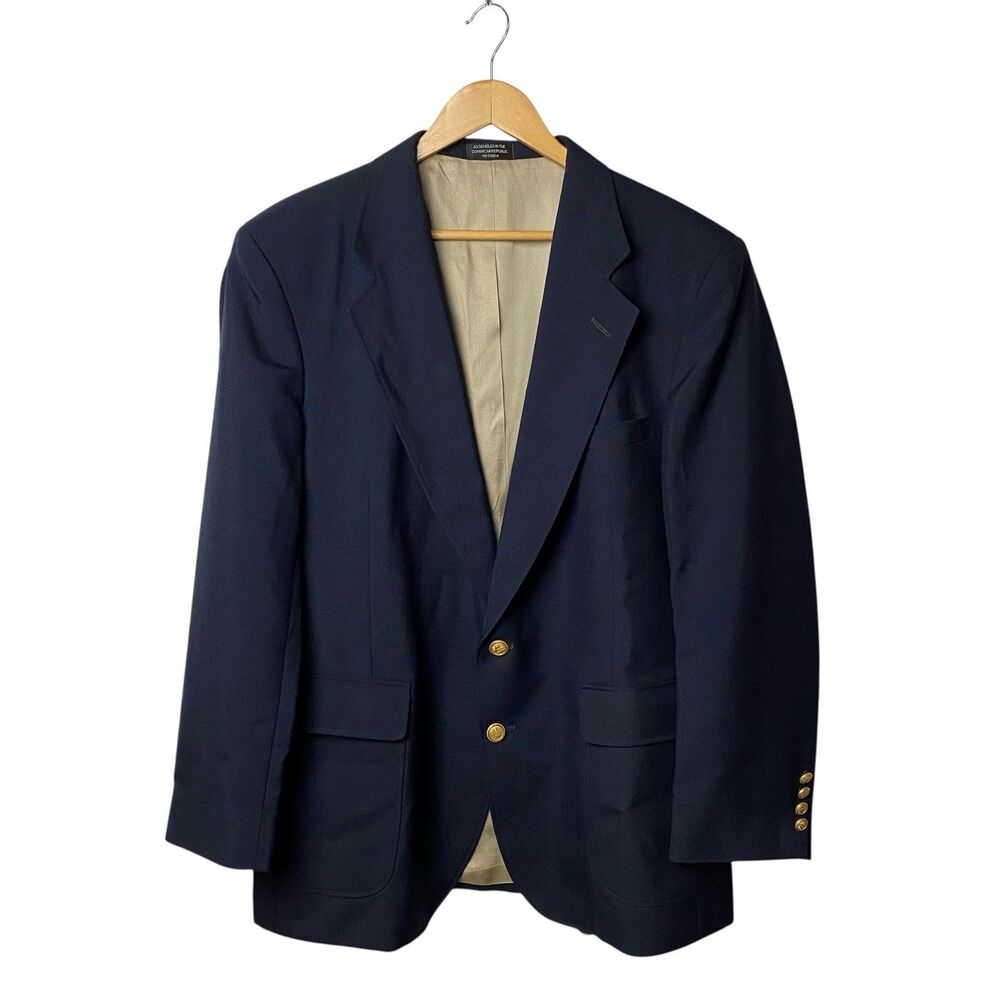 Stanley Blacker Navy Blazer 44R Gold Button Sport Coat Jacket Classic Preppy Ivy
